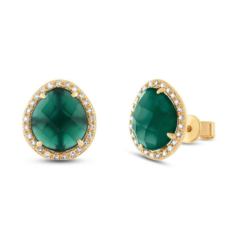 0.15 Ctw Diamond And 2.65 Ctw Green Agate 14k Yellow Gold Earring