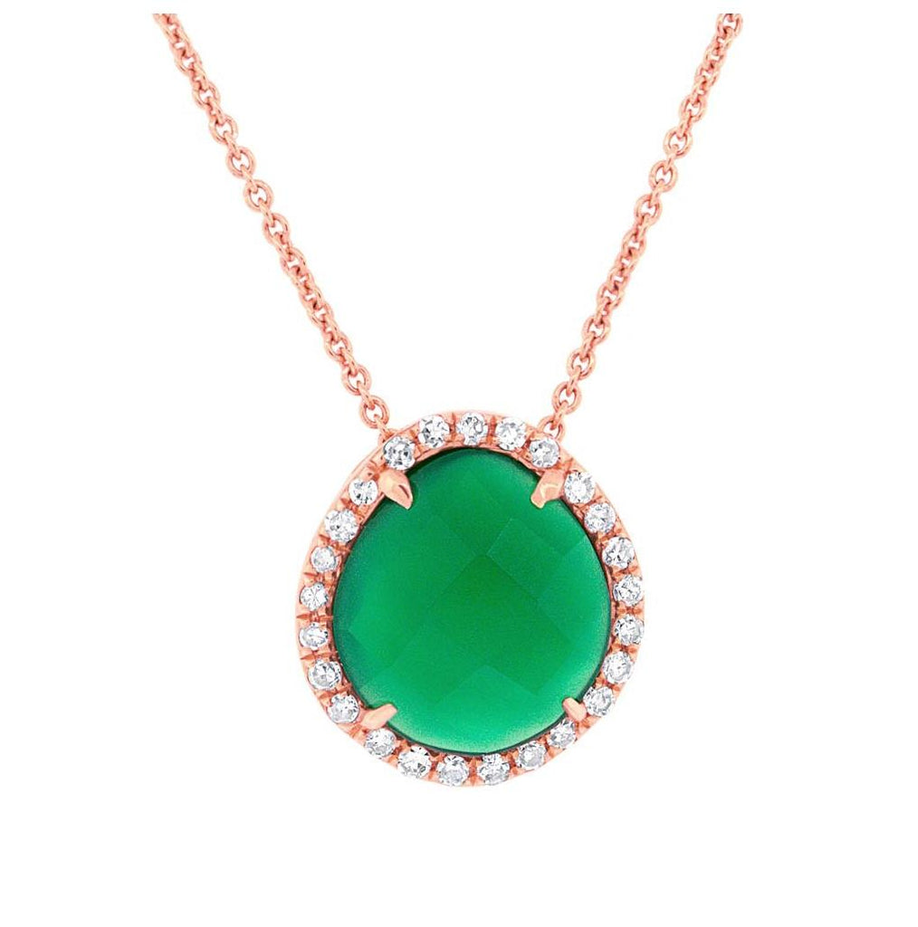 0.13 Ctw Diamond And 1.95 Ctw Green Agate 14k Rose Gold Pendant Necklace With 18 Inch Chain