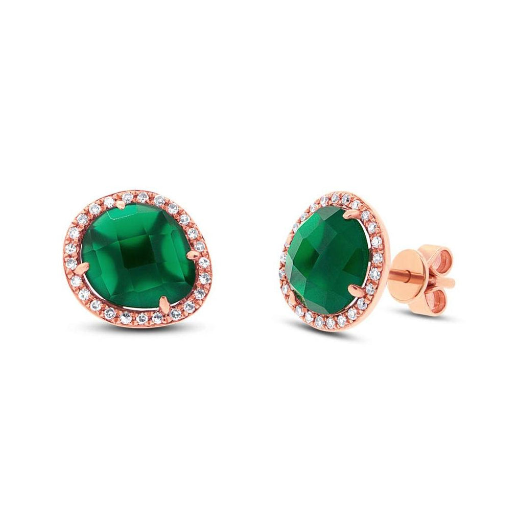 0.15 Ctw Diamond And 2.65 Ctw Green Agate 14k Rose Gold Earring