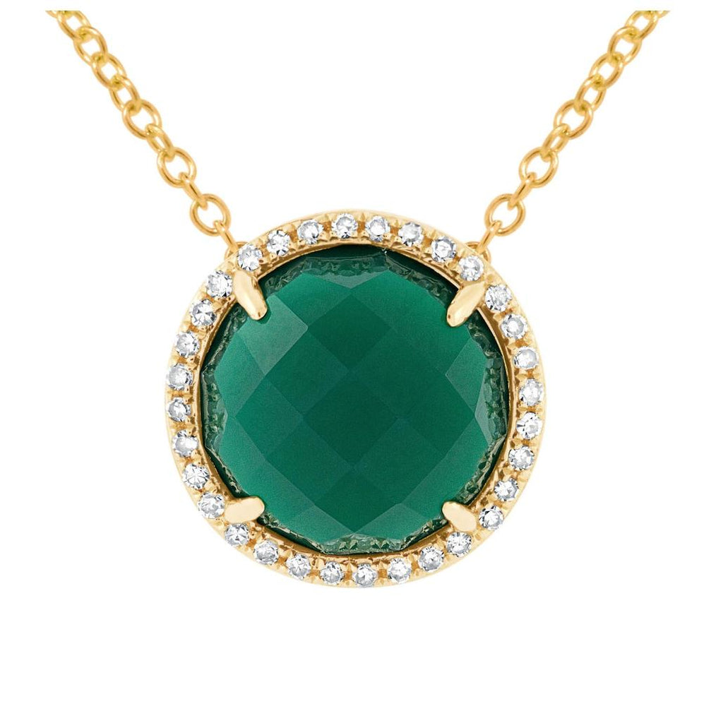 0.10 Ctw Diamond And 3.32 Ctw Green Agate 14k Yellow Gold Pendant Necklace With 18 Inch Chain