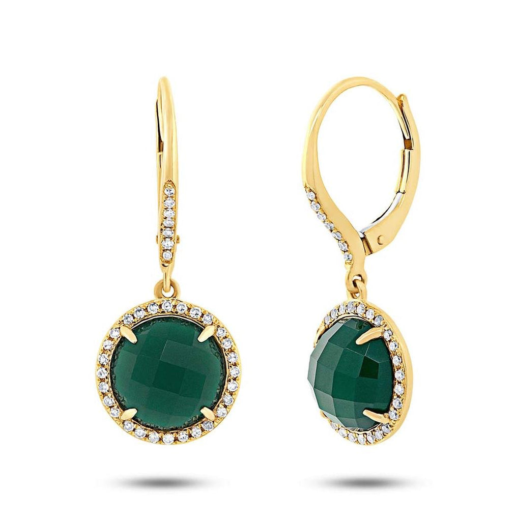 0.21 Ctw Diamond And 3.86 Ctw Green Agate 14k Yellow Gold Earring