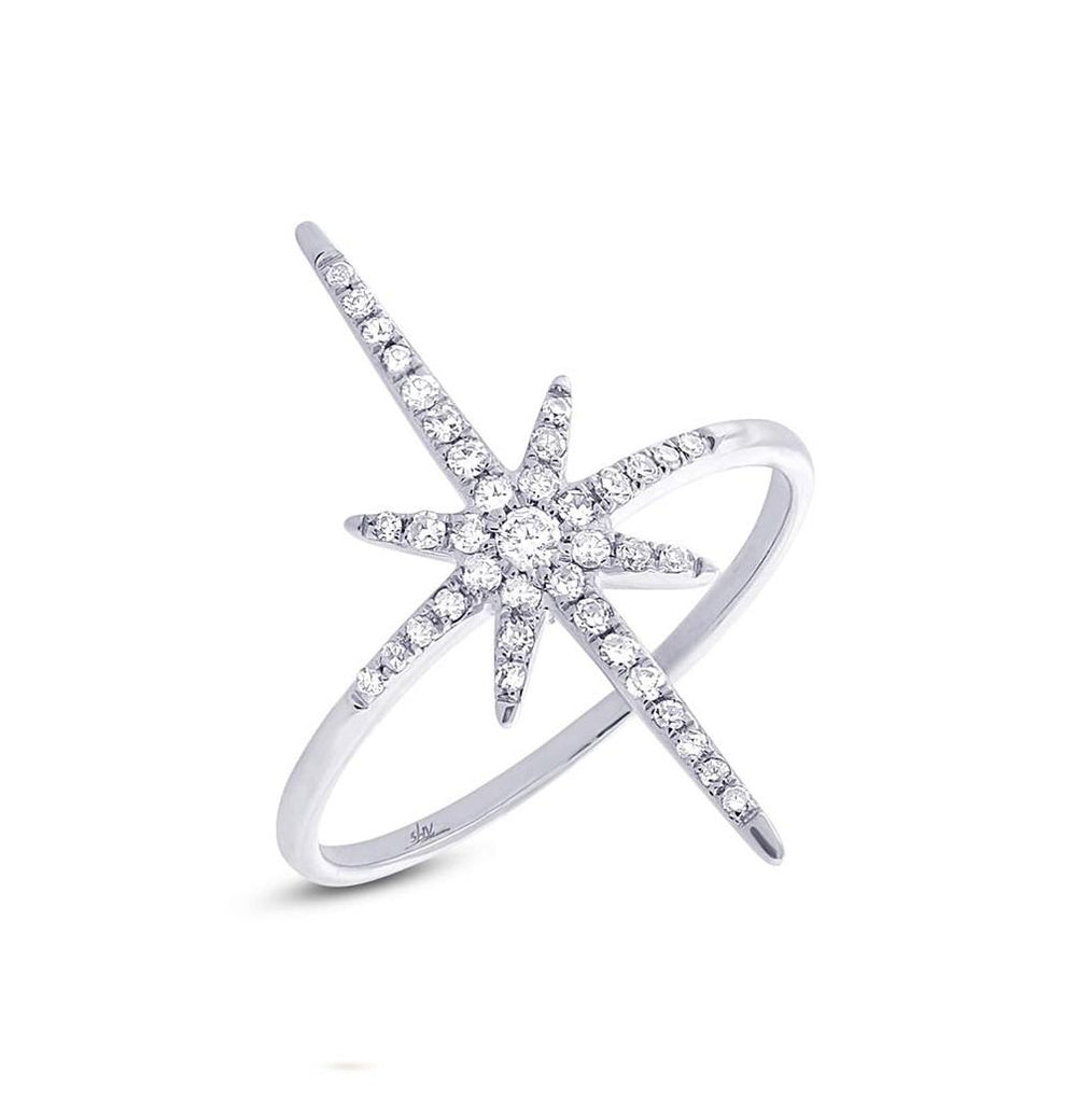 0.24 Ctw 14k White Gold Diamond North Star Ring Size 8.25