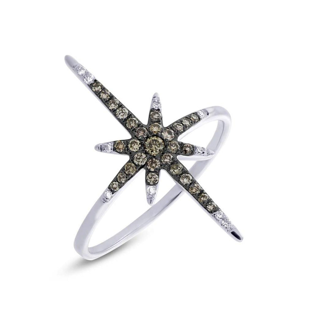 0.24 Ctw 14k White Gold White And Champagne Diamond North Star Ring