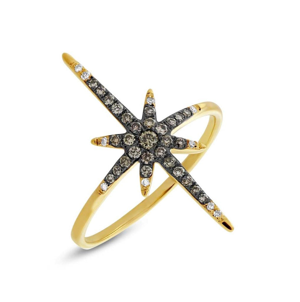 0.24 Ctw 14k Yellow Gold White And Champagne Diamond North Star Ring
