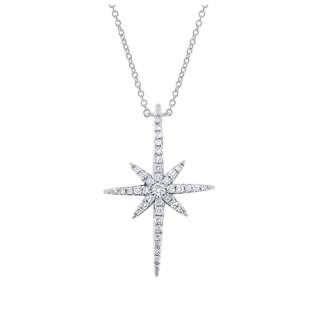 0.24 Ctw 14k White Gold Diamond North Star Necklace