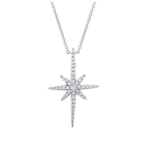 0.24 Ctw 14k White Gold Diamond North Star Necklace