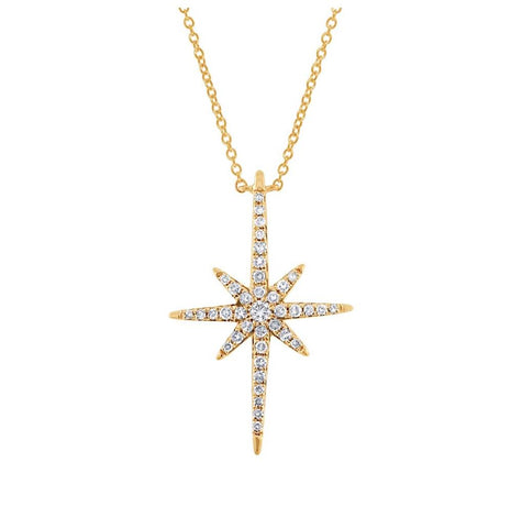 0.24 Ctw 14k Yellow Gold Diamond North Star Necklace