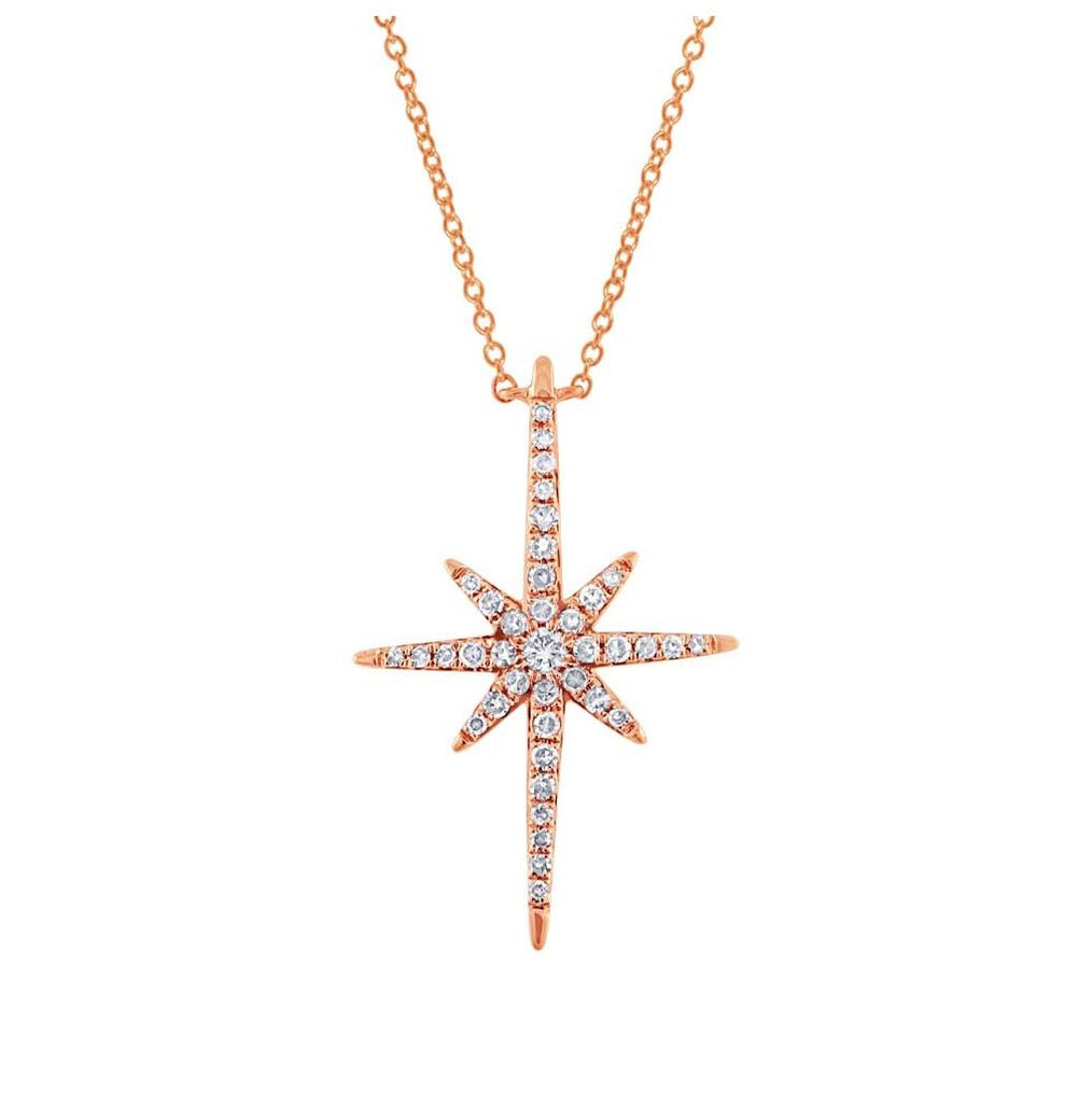 0.24 Ctw 14k Rose Gold Diamond North Star Necklace