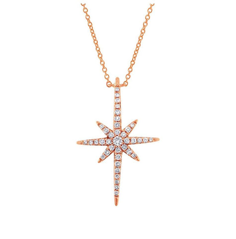 0.24 Ctw 14k Rose Gold Diamond North Star Necklace