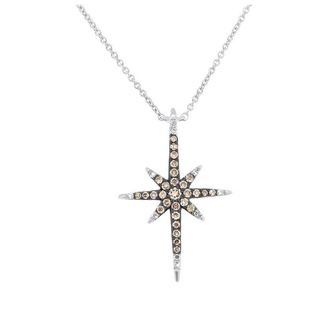 0.24 Ctw 14k White Gold White And Champagne Diamond North Star Necklace