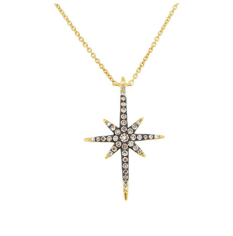 0.24 Ctw 14k Yellow Gold White And Champagne Diamond North Star Necklace