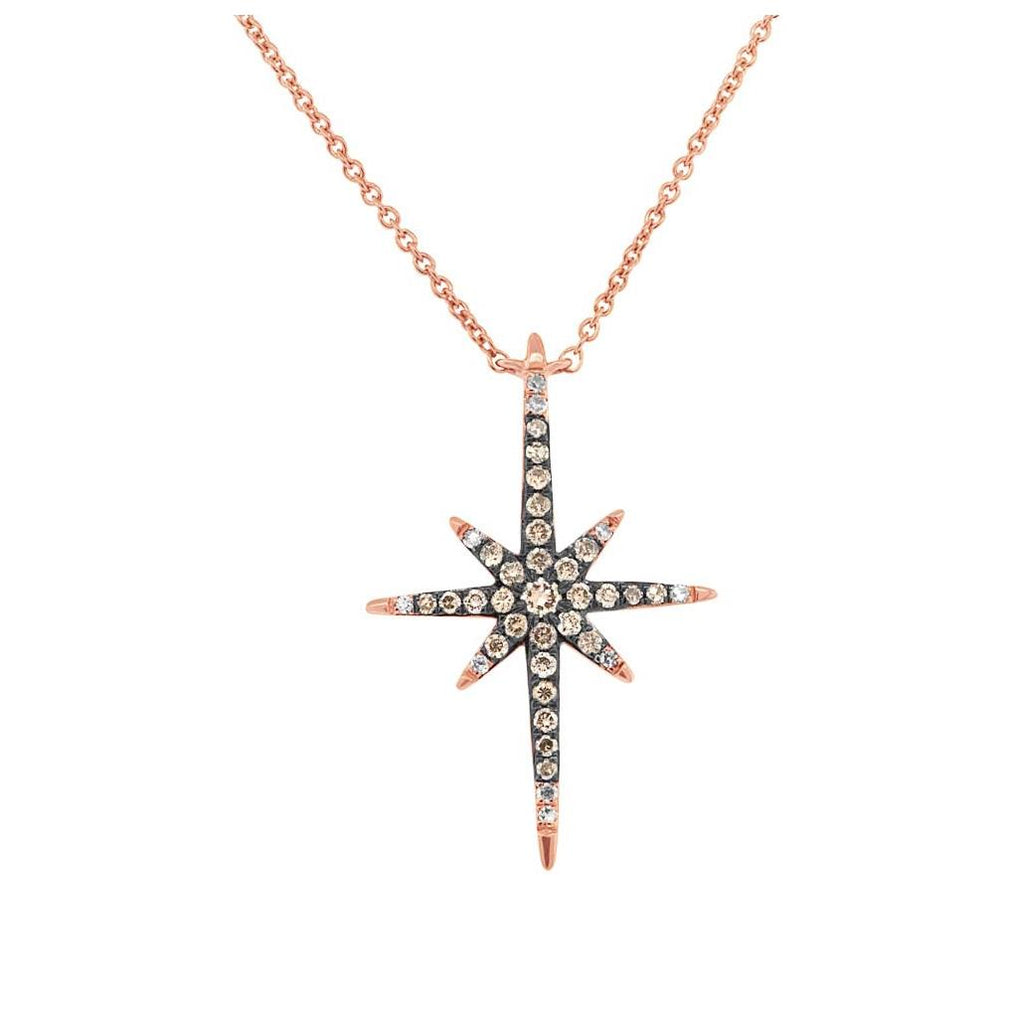 0.24 Ctw 14k Rose Gold White And Champagne Diamond North Star Necklace