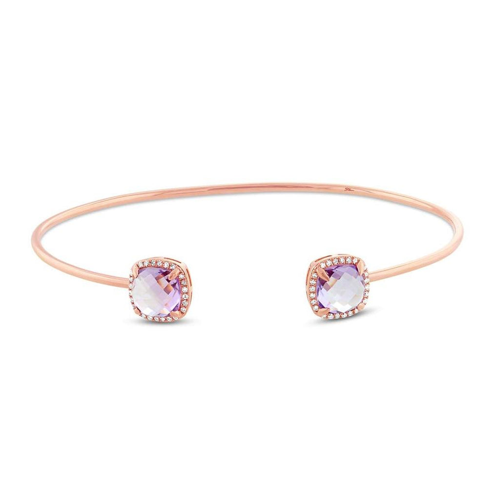 0.14 Ctw Diamond And 3.36 Ctw Amethyst 14k Rose Gold Bangle Bracelet