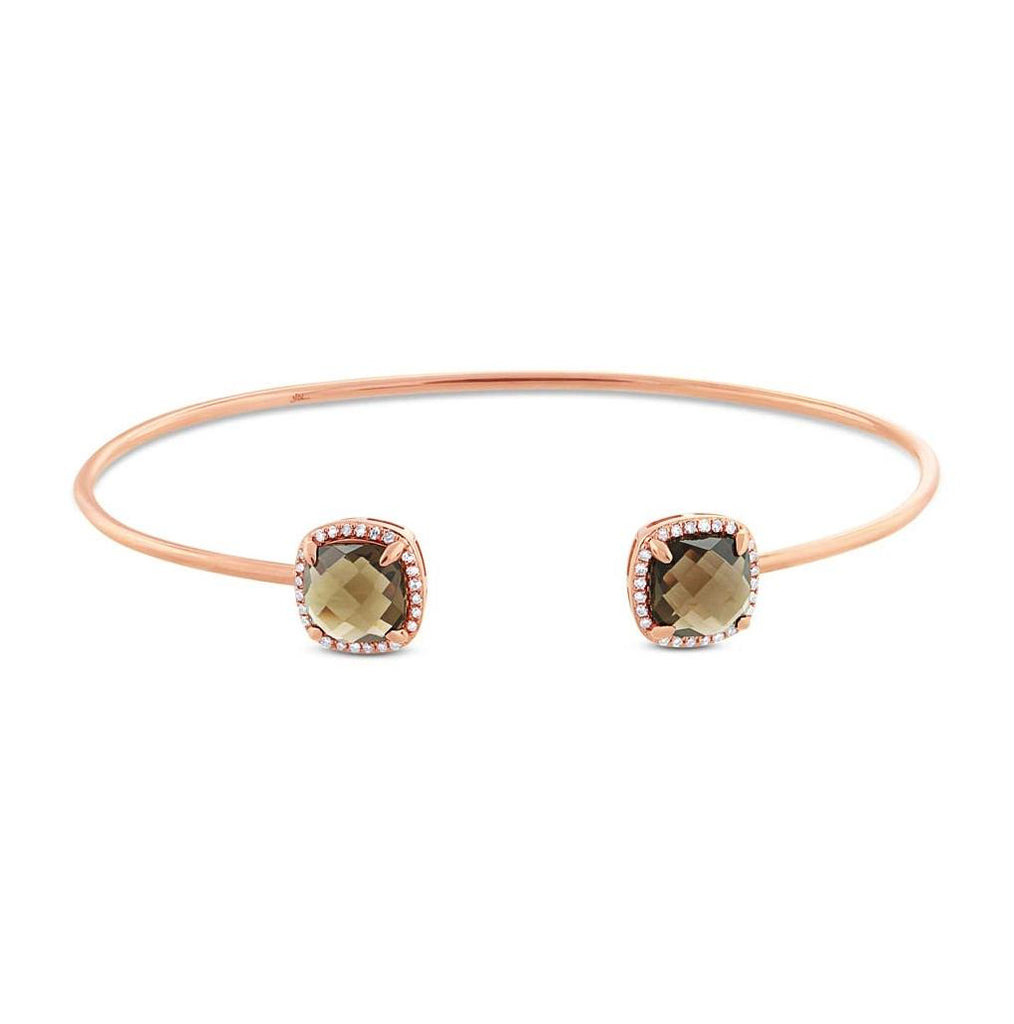 0.14 Ctw Diamond And 3.30 Ctw Smokey Topaz 14k Rose Gold Bangle Bracelet