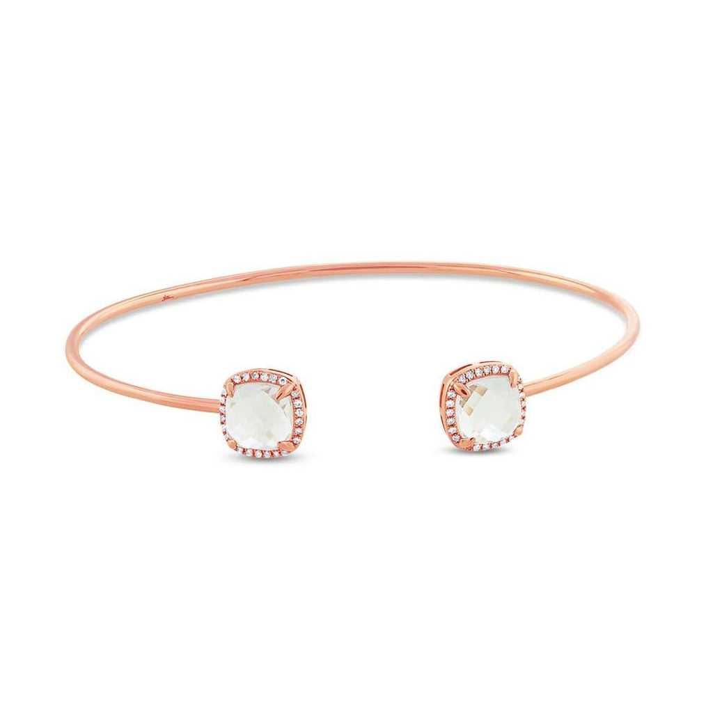 0.14 Ctw Diamond And 3.30 Ctw White Topaz 14k Rose Gold Bangle Bracelet