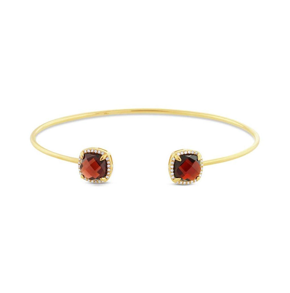 0.14 Ctw Diamond And 4.75 Ctw Garnet 14k Yellow Gold Bangle Bracelet