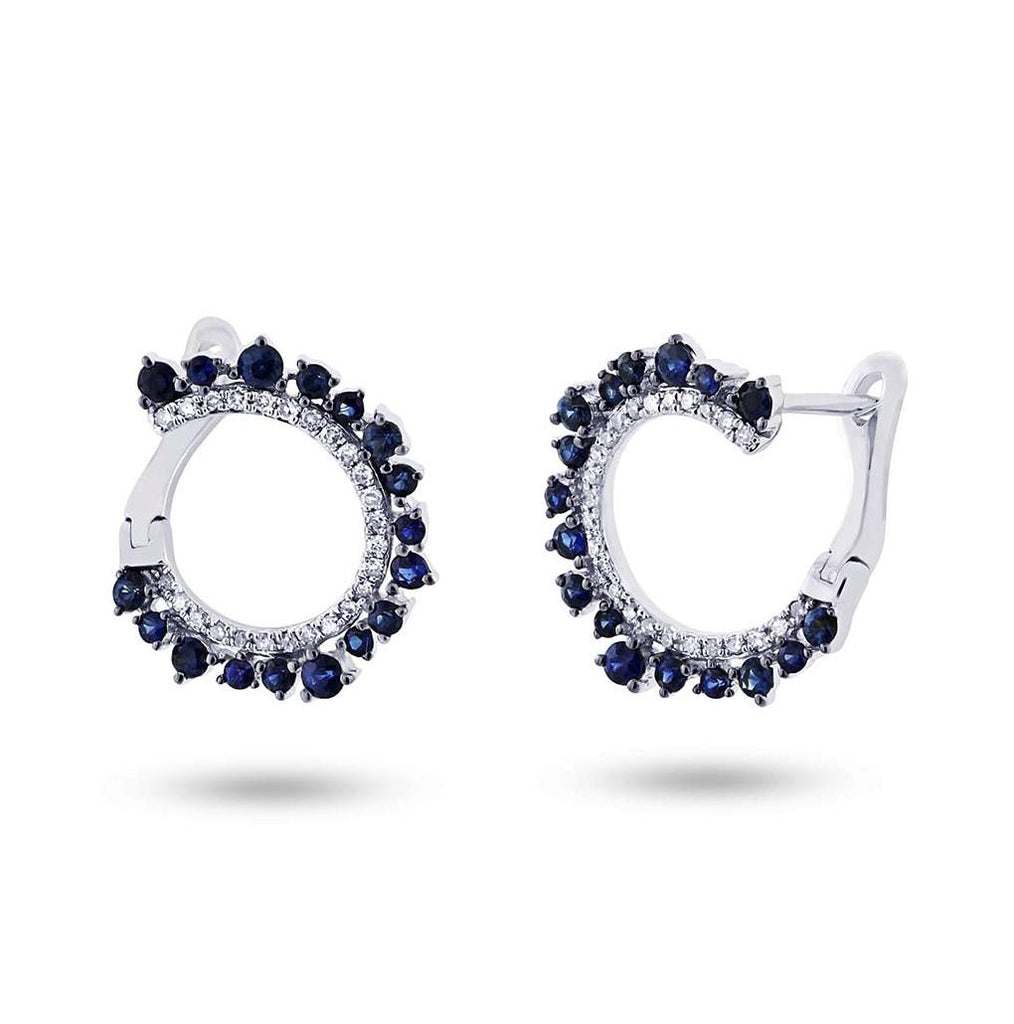 0.20 Ctw Diamond And 0.78 Ctw Blue Sapphire 14k White Gold Earring