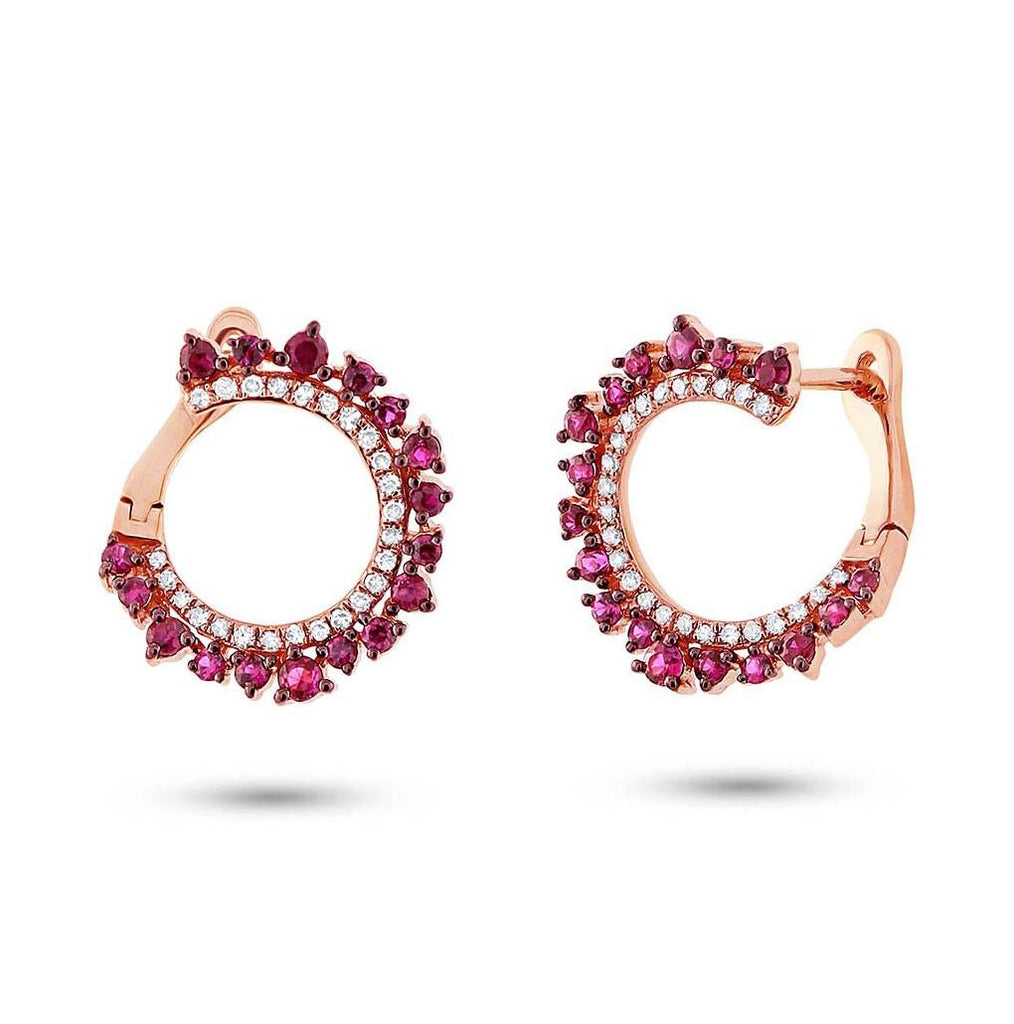 0.20 Ctw Diamond And 0.67 Ctw Ruby 14k Rose Gold Earring