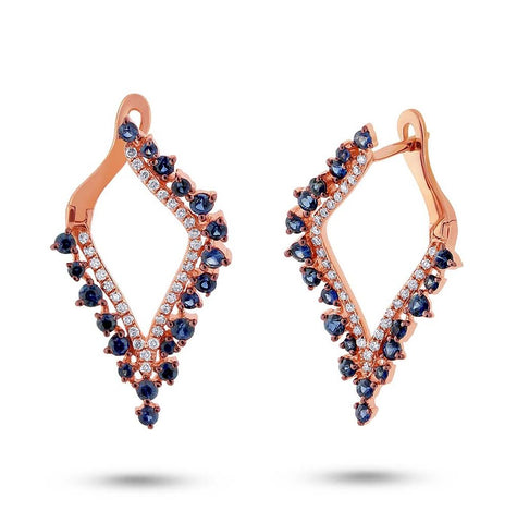 0.25 Ctw Diamond And 1.06 Ctw Blue Sapphire 14k Rose Gold Earring