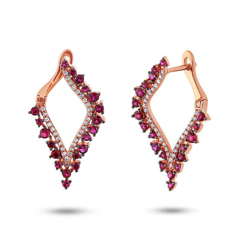 0.25 Ctw Diamond And 0.94 Ctw Ruby 14k Rose Gold Earring