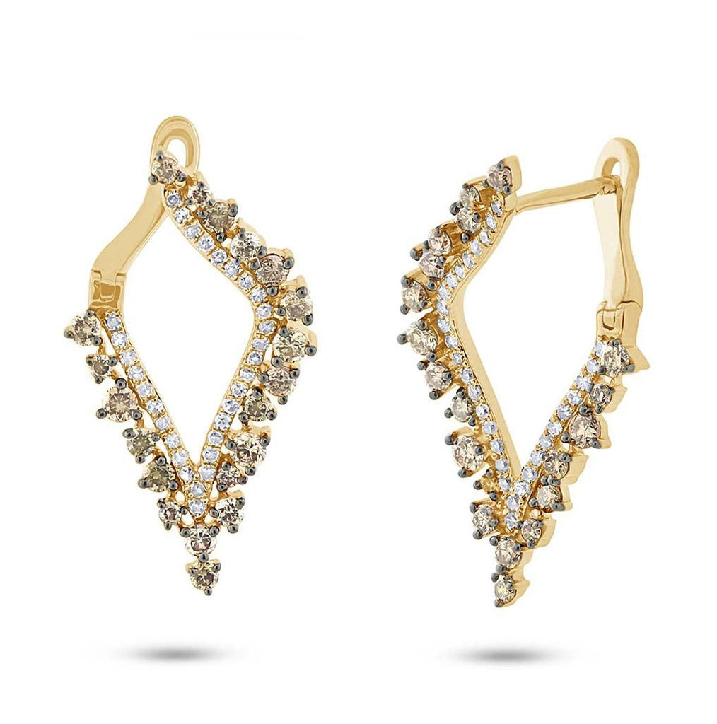 1.20 Ctw 14k Yellow Gold White And Champagne Diamond Earring