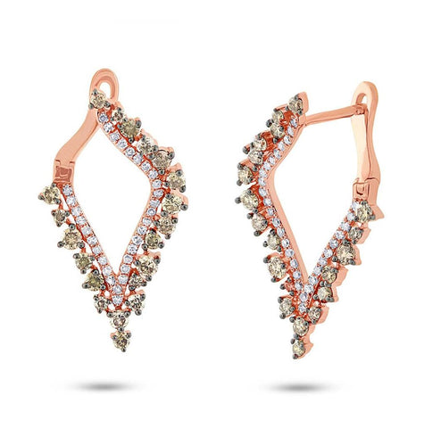 1.20 Ctw 14k Rose Gold White And Champagne Diamond Earring