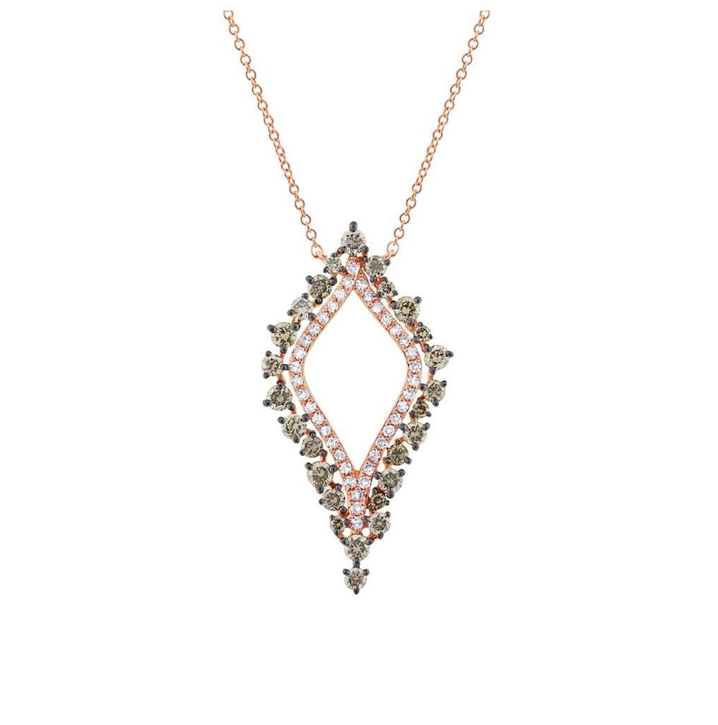 0.94 Ctw 14k Rose Gold White And Champagne Diamond Necklace