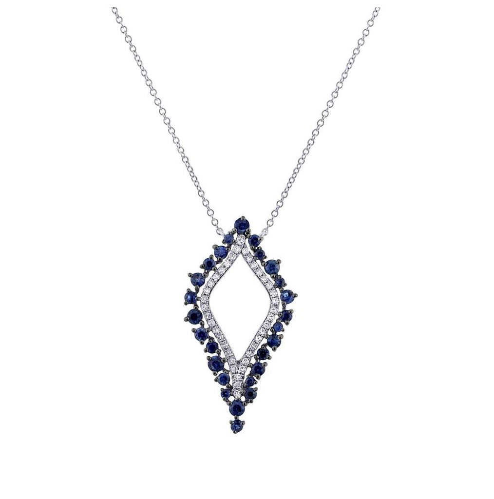 0.19 Ctw Diamond And 0.86 Ctw Blue Sapphire 14k White Gold Necklace