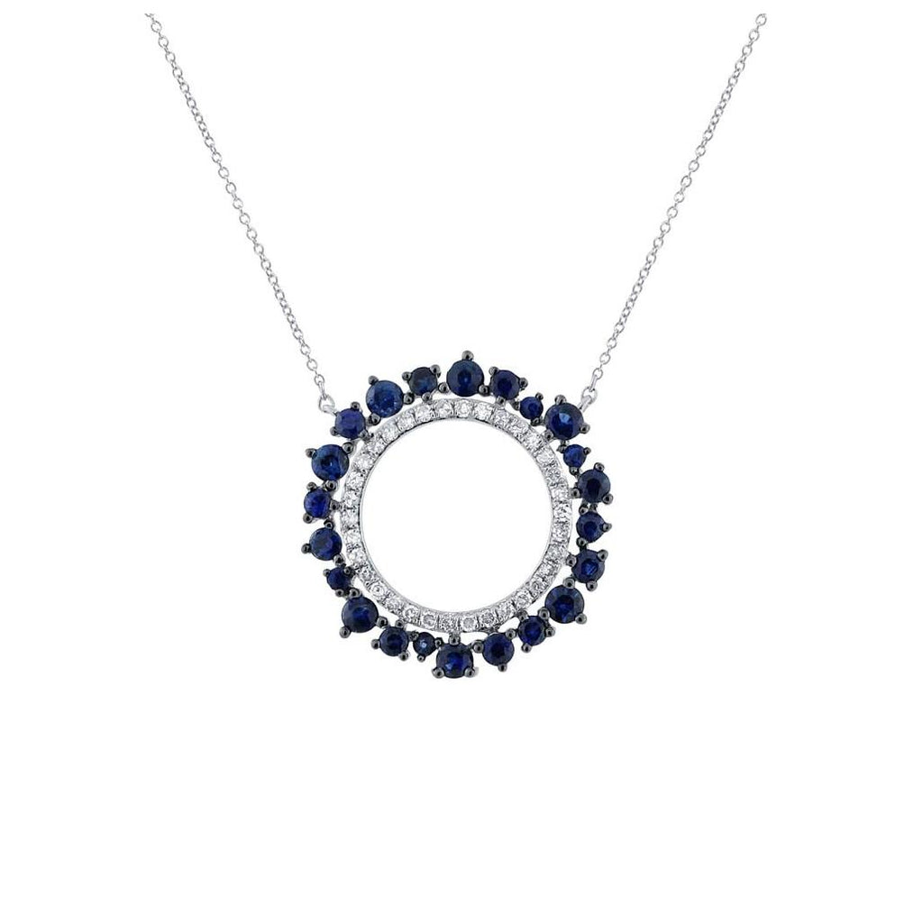 0.17 Ctw Diamond And 0.79 Ctw Blue Sapphire 14k White Gold Necklace