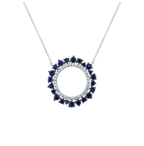 0.17 Ctw Diamond And 0.79 Ctw Blue Sapphire 14k White Gold Necklace