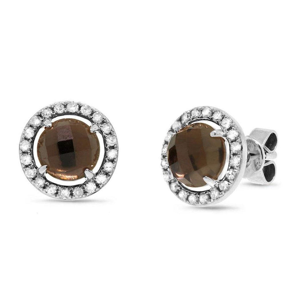 0.21 Ctw Diamond And 1.65 Ctw Smokey Topaz 14k White Gold Earring