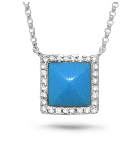 0.09 Ctw Diamond And 0.73 Ctw Composite Turquoise 14k White Gold Necklace