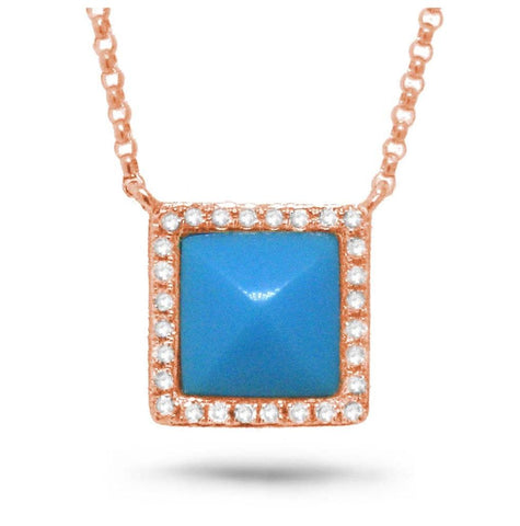 0.09 Ctw Diamond And 0.73 Ctw Composite Turquoise 14k Rose Gold Necklace