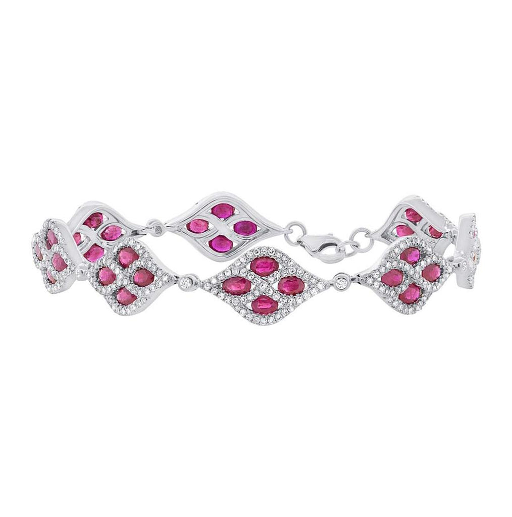 2.08 Ctw Diamond And 6.70 Ctw Ruby 14k White Gold Bracelet