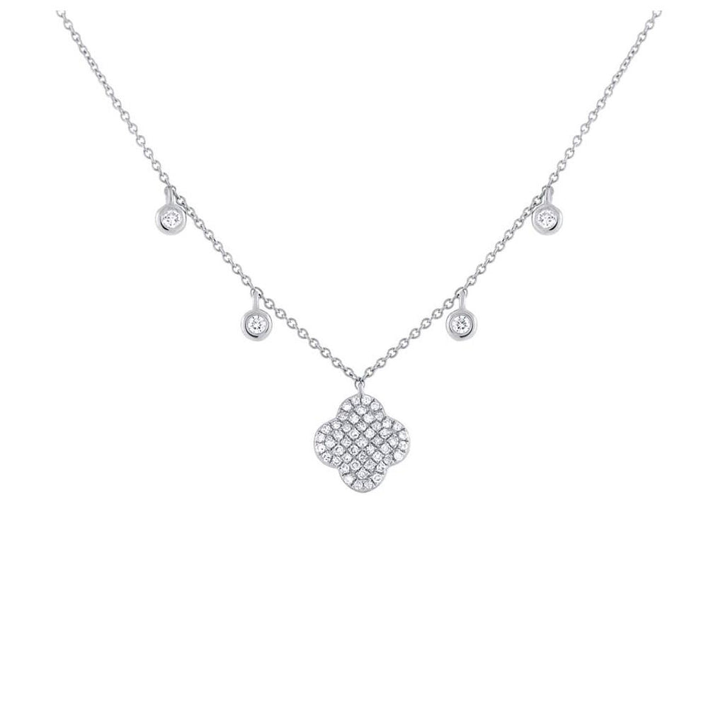 0.24 Ctw 14k White Gold Diamond Clover Necklace