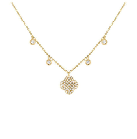 0.24 Ctw 14k Yellow Gold Diamond Clover Necklace