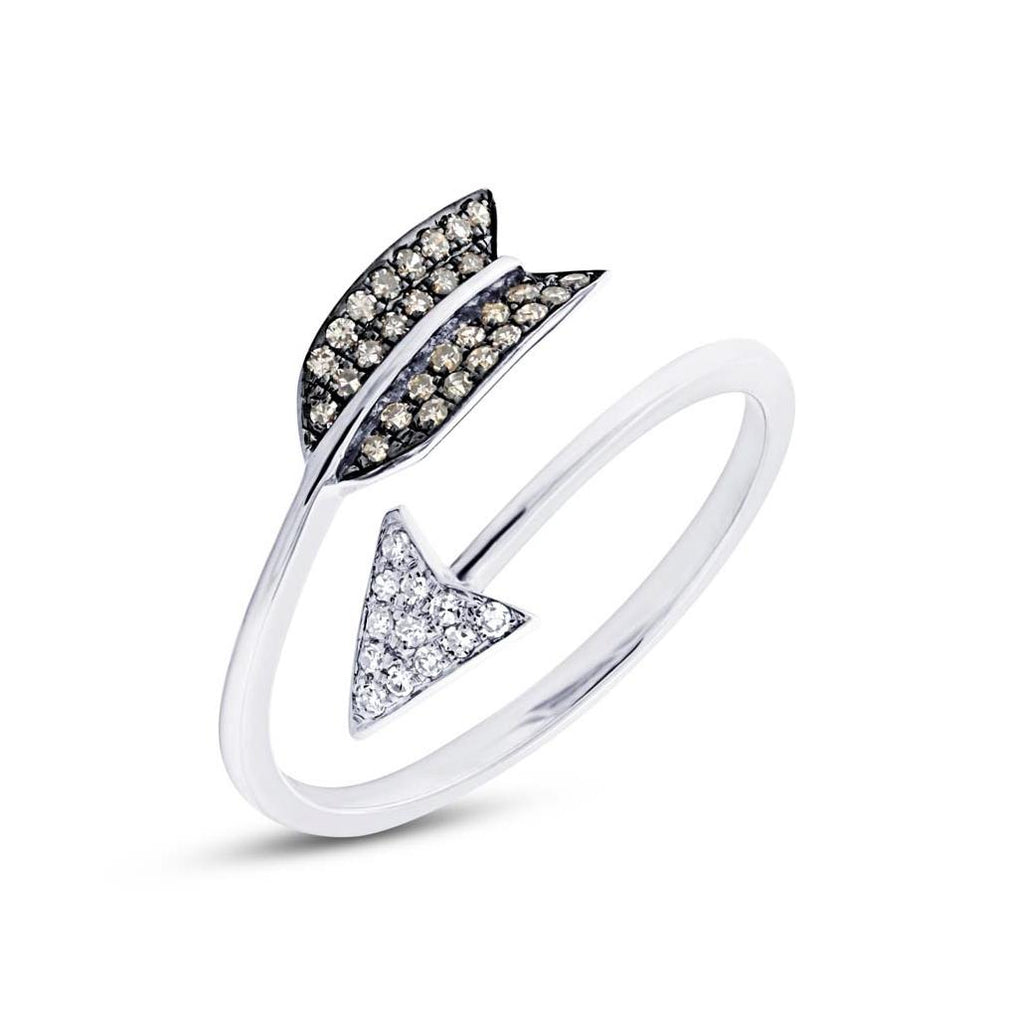 0.17 Ctw 14k White Gold White And Champagne Diamond Arrow Ring