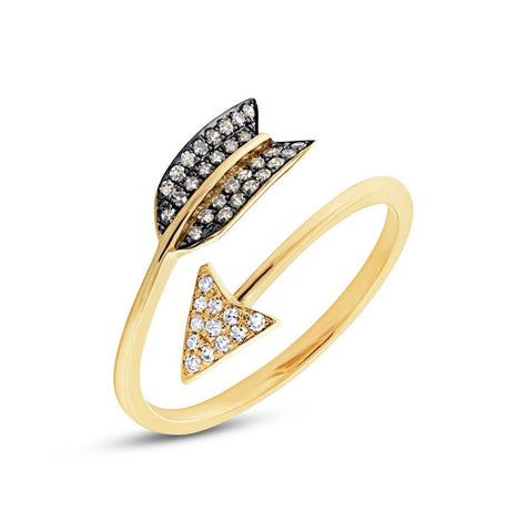 0.17 Ctw 14k Yellow Gold White And Champagne Diamond Arrow Ring