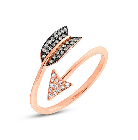0.17 Ctw 14k Rose Gold White And Champagne Diamond Arrow Ring Size 4.5
