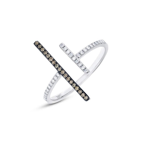 0.19 Ctw 14k White Gold White And Champagne Diamond Ring
