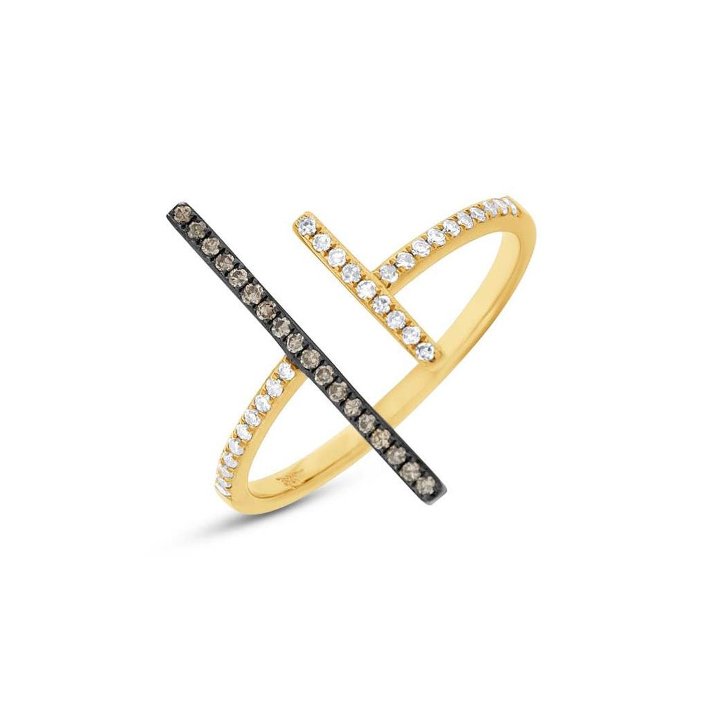 0.19 Ctw 14k Yellow Gold White And Champagne Diamond Ring