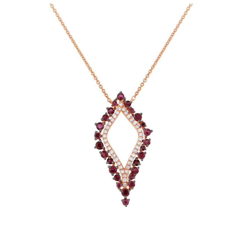 0.19 Ctw Diamond And 0.81 Ctw Ruby 14k Rose Gold Necklace