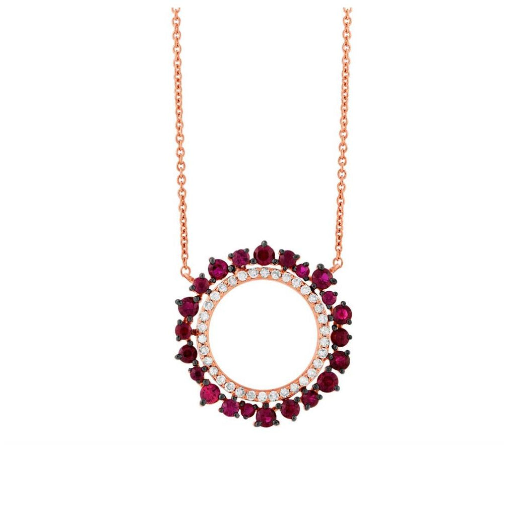 0.17 Ctw Diamond And 0.72 Ctw Ruby 14k Rose Gold Necklace