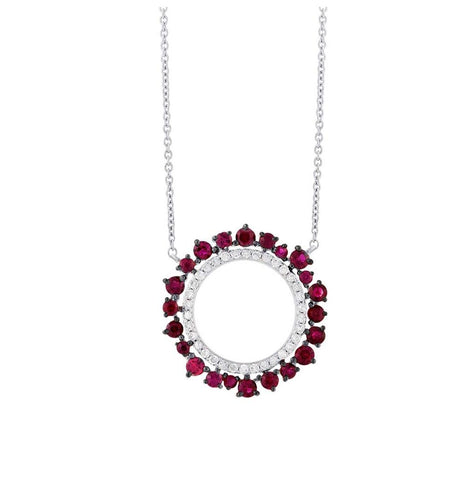 0.17 Ctw Diamond And 0.76 Ctw Ruby 14k White Gold Necklace