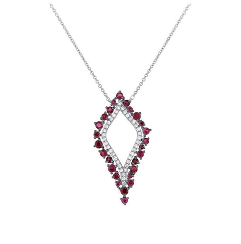 0.19 Ctw Diamond And 0.81 Ctw Ruby 14k White Gold Necklace