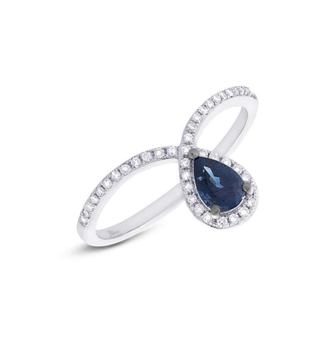 0.16 Ctw Diamond And 0.46 Ctw Blue Sapphire 14k White Gold Ring