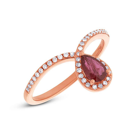 0.16 Ctw Diamond And 0.44 Ctw Ruby 14k Rose Gold Ring Size 3