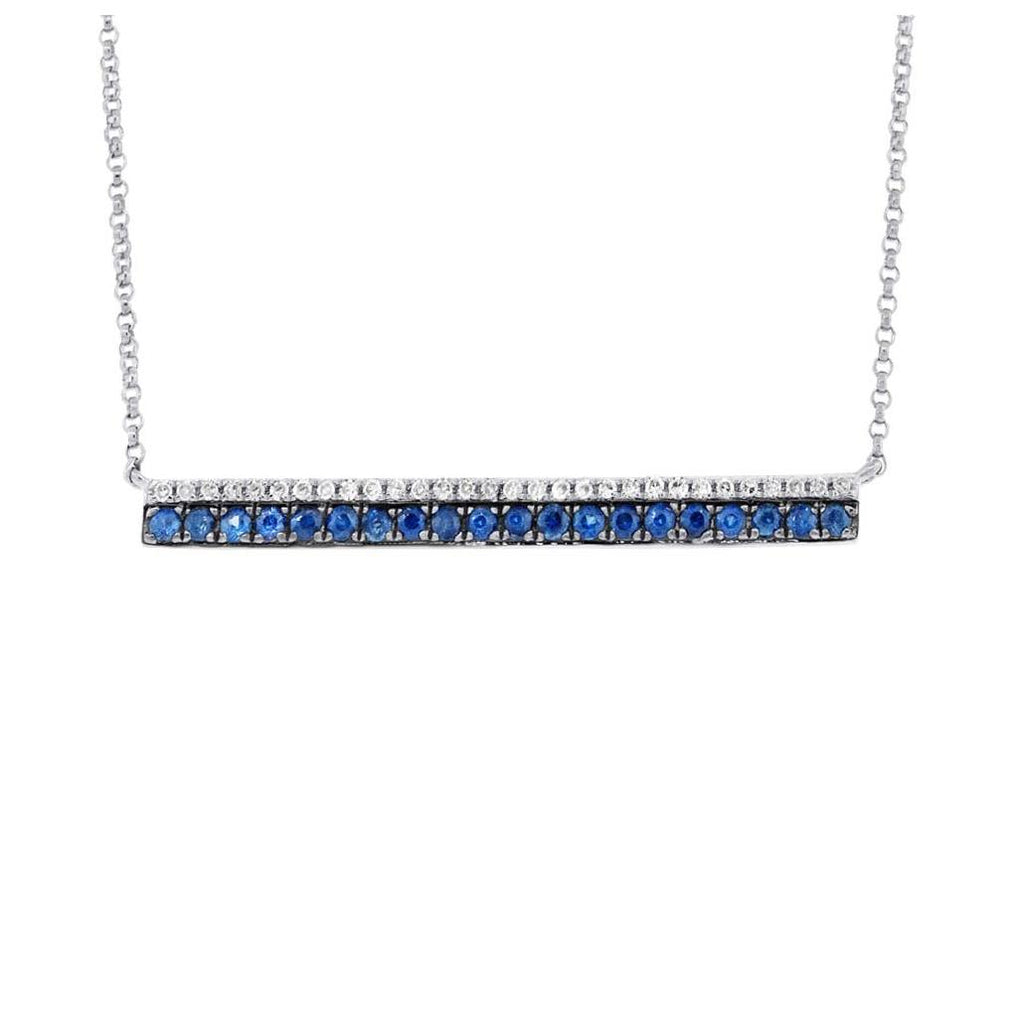 0.09 Ctw Diamond And 0.31 Ctw Blue Sapphire 14k White Gold Bar Necklace