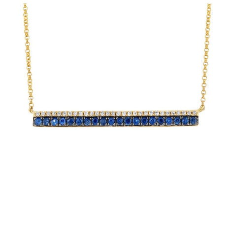 0.09 Ctw Diamond And 0.31 Ctw Blue Sapphire 14k Yellow Gold Bar Necklace