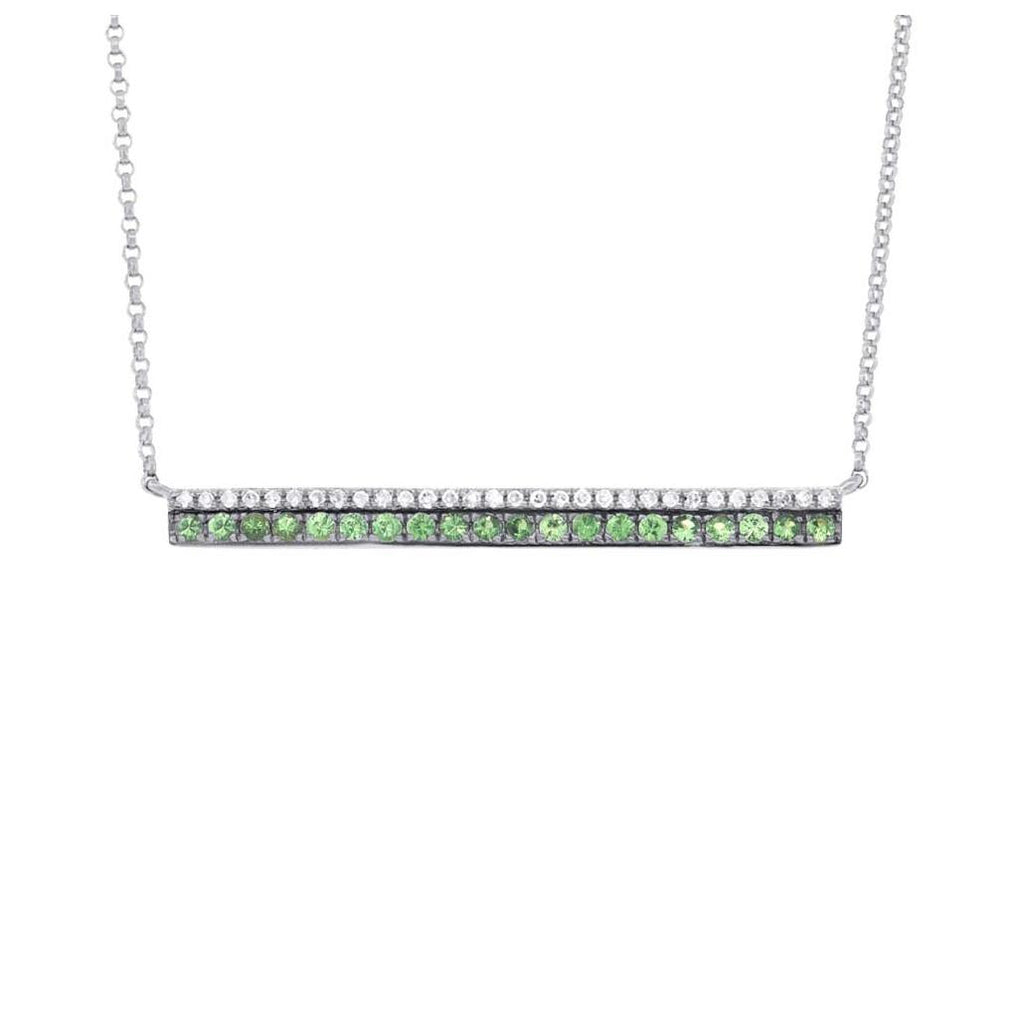 0.09 Ctw Diamond And 0.27 Ctw Green Garnet 14k White Gold Bar Necklace